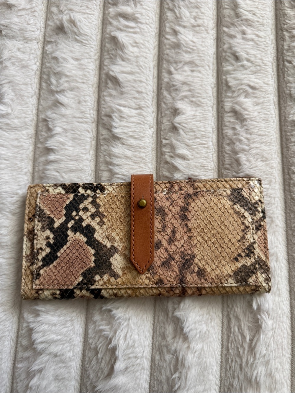 Madewell Snake-Print Wallet Clutch with Brown Strap